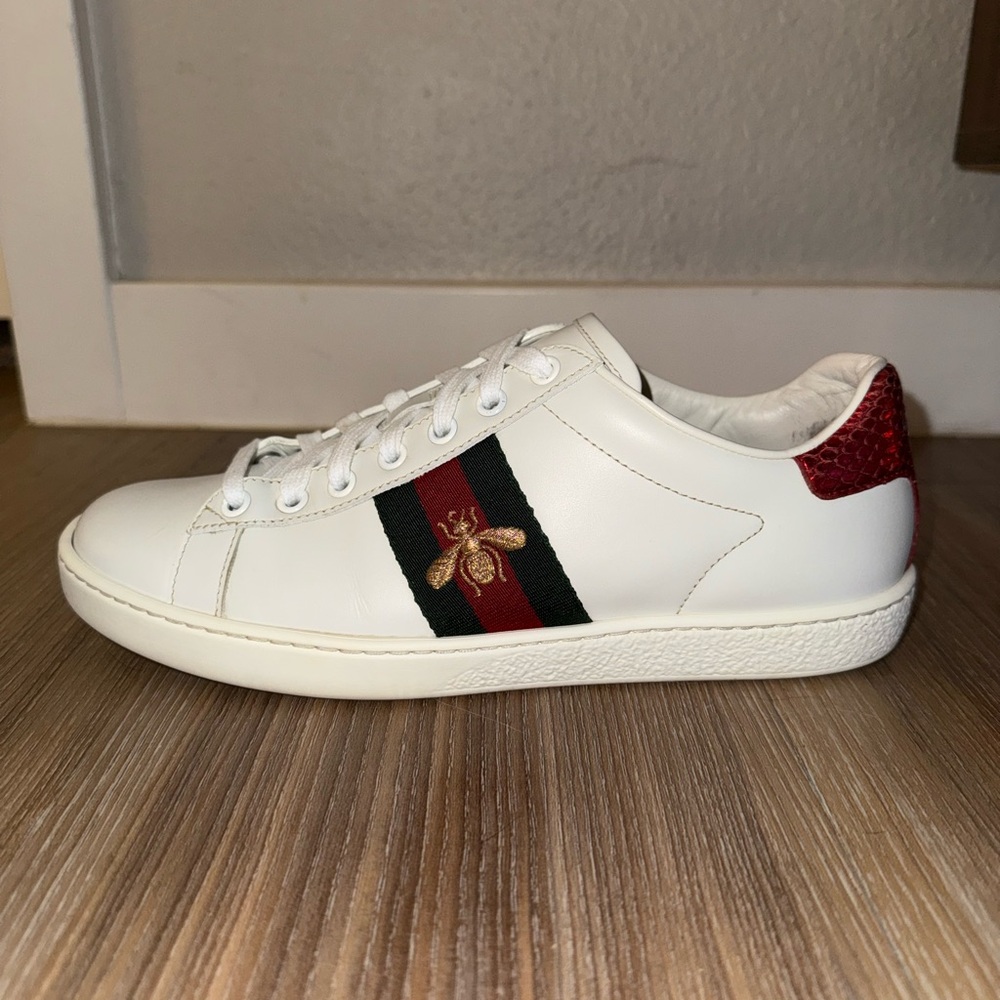 Gucci Ace Womens Sneakers Original Red Green White Bee Logo Leather Shoes